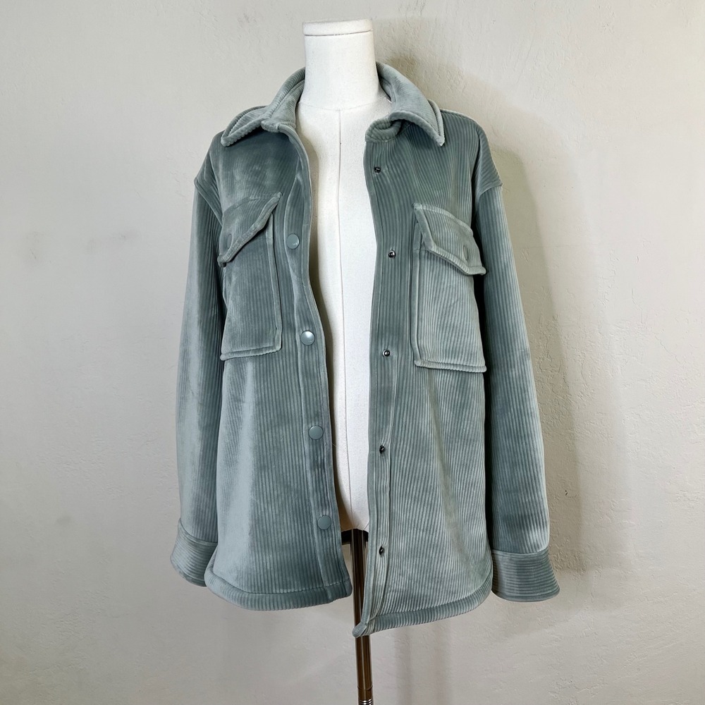 Abercrombie & Fitch Jacket Shacket Women Size S Sage Green Corduroy Snap Front